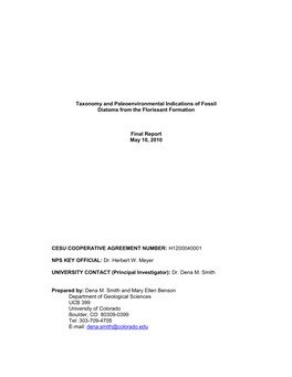 Taxonomy and Paleoenvironmental Indications of Fossil Diatoms from the Florissant Formation