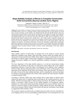 Slope Stability Analysis of Bench In