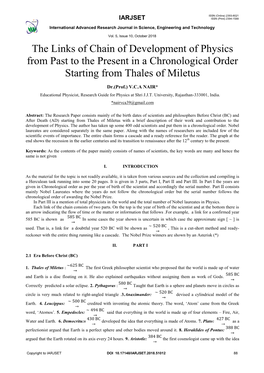 The Links of Chain of Development of Physics from Past to the Present in a Chronological Order Starting from Thales of Miletus