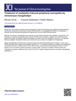 Treatment of Oxaliplatin-Induced Peripheral Neuropathy by Intravenous Mangafodipir