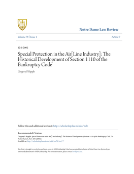 The Historical Development of Section 1110 of the Bankruptcy Code Gregory P