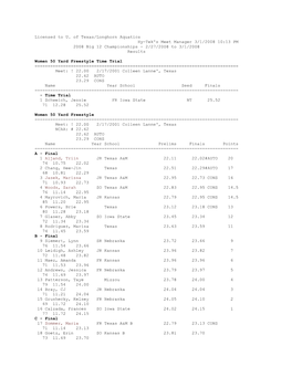 Licensed to U. of Texas/Longhorn Aquatics Hy-Tek's Meet Manager 3/1/2008 10:13 PM 2008 Big 12 Championships - 2/27/2008 to 3/1/2008 Results