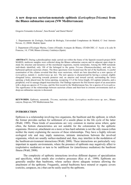 A New Deep-Sea Suctorian-Nematode Epibiosis (Loricophrya-Tricoma) from the Blanes Submarine Canyon (NW Mediterranean)