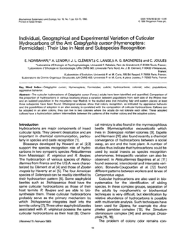 Individual, Geographical and Experimental Variation of Cuticular