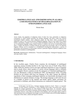 Eskimo Language and Eskimo Song in Alaska: a Sociolinguistics of Deglobalisation in Endangered Language