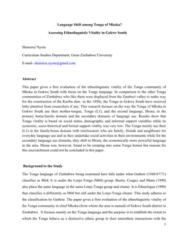 Language Shift Among the Tonga of Mkoka? Assessing Ethnolinguistic Vitality in Gokwe South