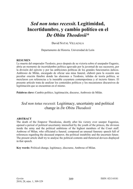 Sed Non Totus Recessit. Legitimidad, Incertidumbre, Y Cambio Político En El De Obitu Theodosii*