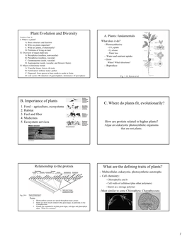 Plant Evolution and Diversity B. Importance of Plants C. Where Do Plants Fit, Evolutionarily? What Are the Defining Traits of Pl