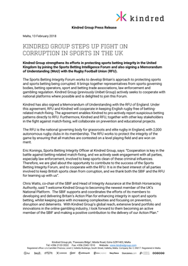 Kindred Group Press Release Kindred Group Strengthens Its Efforts In
