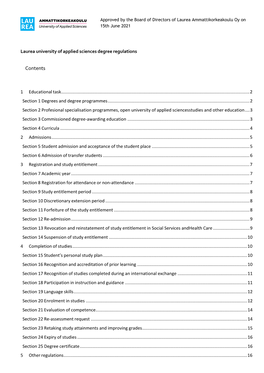 Laurea University of Applied Sciences Degree Regulations