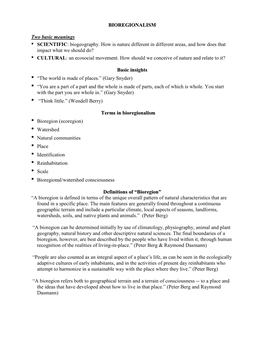 BIOREGIONALISM Two Basic Meanings • SCIENTIFIC