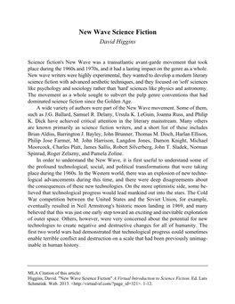 Higgins, David. "New Wave Science Fiction" a Virtual Introduction to Science Fiction