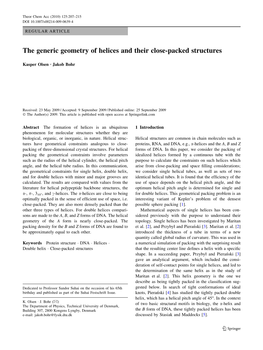 The Generic Geometry of Helices and Their Close-Packed Structures