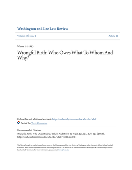 Wrongful Birth: Who Owes What to Whom and Why?