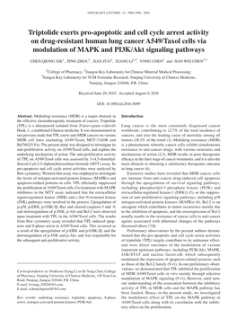 Triptolide Exerts Pro‑Apoptotic and Cell Cycle Arrest Activity on Drug