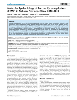 Molecular Epidemiology of Porcine Cytomegalovirus (PCMV) in Sichuan Province, China: 2010–2012