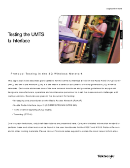 Testing the UMTS Iu Interface Testing the UMTS Iu Interface ▲ ▲ Application Note Application Note