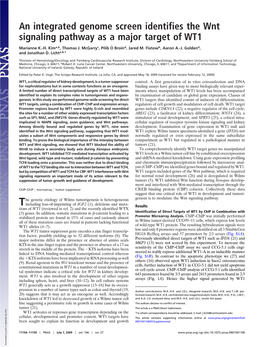 An Integrated Genome Screen Identifies the Wnt Signaling Pathway As a Major Target of WT1