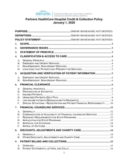 Partners Healthcare Hospital Credit & Collection Policy January 1, 2020