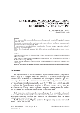 La Sierra Del Palo (Allande, Asturias) Y Las Explotaciones Mineras De Oro Romanas De Su Entorno