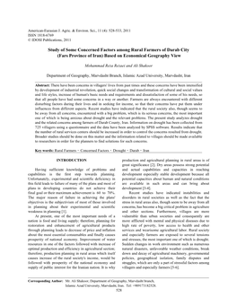 Study of Some Concerned Factors Among Rural Farmers of Darab City (Fars Province of Iran) Based on Economical Geography View