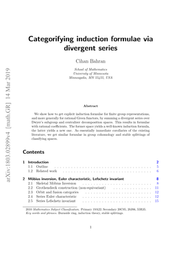 Categorifying Induction Formulae Via Divergent Series