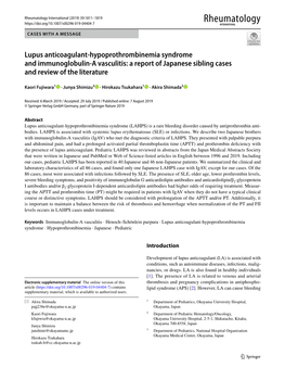 Lupus Anticoagulant‑Hypoprothrombinemia Syndrome and Immunoglobulin‑A Vasculitis: a Report of Japanese Sibling Cases and Review of the Literature