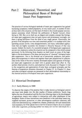 Part 2 Historical, Theoretical, and Philosophical Bases of Biological Insect Pest Suppression