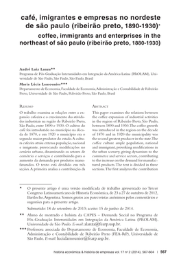 Café, Imigrantes E Empresas No Nordeste De São Paulo (Ribeirão