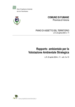 Rapporto Ambientale Per La Valutazione Ambientale Strategica