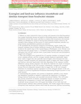 Freshwater Biology ----�------�----�------�--- (2010) 1205-1218 Doi:1O.1111/J.1365-2427.2009.02344.X Freshwater Biology 55