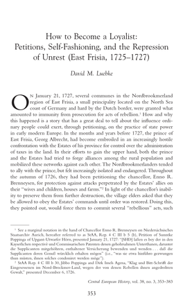 How to Become a Loyalist: Petitions, Self-Fashioning, and the Repression of Unrest (East Frisia, 1725–1727)