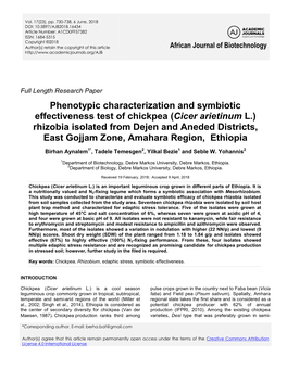 Phenotypic Characterization and Symbiotic Effectiveness Test Of