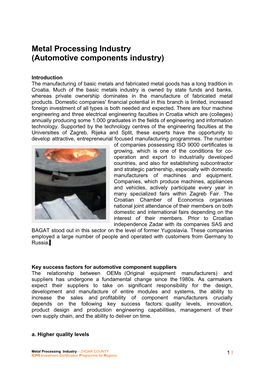 Metal Processing Industry (Automotive Components Industry)