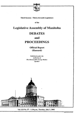 Legislative Assembly of Manitoba DEBATES and PROCEEDINGS