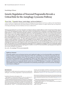 Genetic Regulation of Neuronal Progranulin Reveals a Critical Role for the Autophagy-Lysosome Pathway