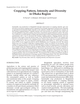 Cropping Pattern, Intensity and Diversity in Dhaka Region