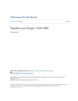 Numbers and Tempo: 1630-1800 Beverly Jerold