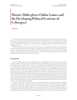 Massive Multi-Player Online Games and the Developing Political Economy of Cyberspace