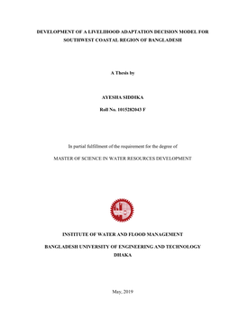 Development of a Livelihood Adaptation Decision Model for Southwest Coastal Region of Bangladesh