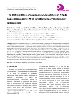 The Optimal Dose of Euphorbia Milii Extracts in Nkp46 Expression Against Mice Infected with Mycobacterium Tuberculosis