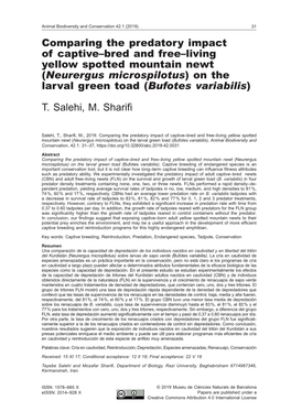 Comparing the Predatory Impact of Captive–Bred and Free–Living Yellow Spotted Mountain Newt (Neurergus Microspilotus) on the Larval Green Toad (Bufotes Variabilis)