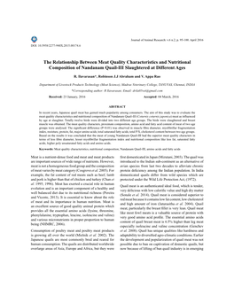 The Relationship Between Meat Quality Characteristics and Nutritional Composition of Nandanam Quail-III Slaughtered at Different Ages