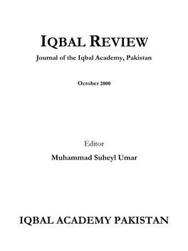 IQBAL REVIEW Journal of the Iqbal Academy, Pakistan