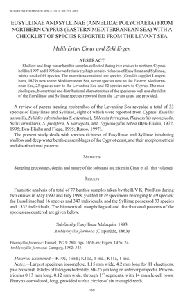 Eusyllinae and Syllinae (Annelida: Polychaeta) from Northern Cyprus (Eastern Mediterranean Sea) with a Checklist of Species Reported from the Levant Sea