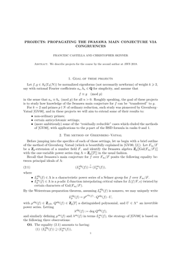 Projects: Propagating the Iwasawa Main Conjecture Via Congruences