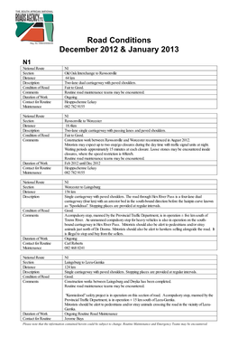 Road Conditions December 2012 & January 2013