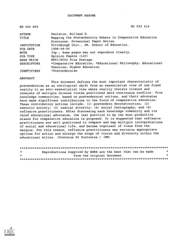 Mapping the Postmodernity Debate in Comparative Education Discourse