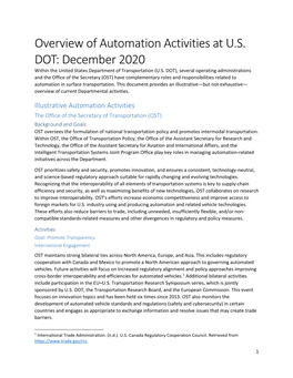 Overview of Automation Activities at US DOT: December 2020