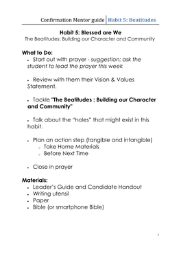 Confirmation Mentor Guide Habit 5: Beatitudes